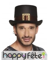 Haut de forme noir steampunk avec ruban marron