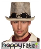 Haut de forme Steampunk beige patiné pour adulte