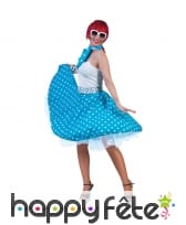 Jupe bleues à pois blancs avec foulard années 50
