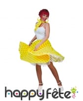 Jupe et foulard jaune à pois orange