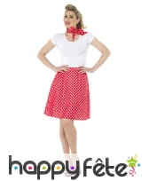 Jupe rouge à pois années 50 pour femme et foulard