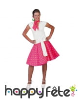 Jupe rock rose à pois verts avec foulard