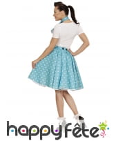 Jupe turquoise à pois avec foulard, années 50, image 2