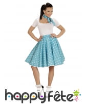 Jupe turquoise à pois avec foulard, années 50