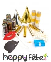 Kit de cotillons avec photobooth argent or pour 6