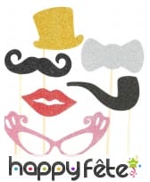 Kit photobooth rétros glamour paillettes 6 pièces