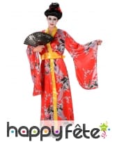 Kimono rouge motifs fleuris pour femme