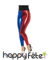 Legging arlequin bleu et rouge effet métallique
