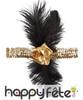 Large bandeau charleston doré et plumes noires, image 1