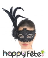 Loup baroque noir paillettes avec rose