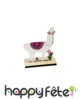 Lama blanc sur pied en bois, 13 cm