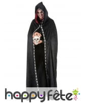Longue cape à capuche noir liseret squelette