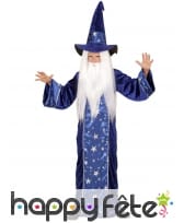 Long costume de magicien bleu étoilé pour enfant