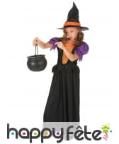 Long costume de petite sorcière noire et orange, image 1