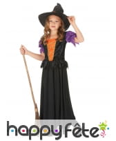 Long costume de petite sorcière noire et orange