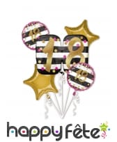 Lot de 5 ballons rayés noir et blanc chiffre 18 or