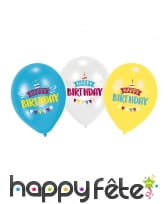Lot de 6 ballons Happy Birthday de 27,5 cm