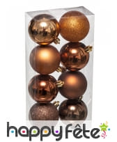 Lot de 8 Boules de Noël Bronze Brillant, 7cm