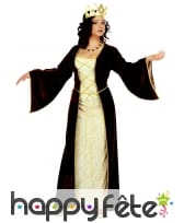 Long déguisement médiéval marron, blanc et doré