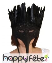 Loup face a main grand bal avec plumes noires