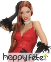 Longs gants noirs élastiques avec plumettes