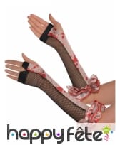 Longs gants sans doigts résille ensanglantés