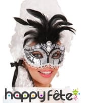 Loup noir argenté pailleté plumes noires