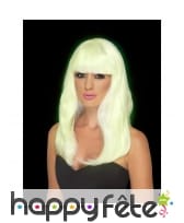 Longue perruque à frange droite, phosphorescente