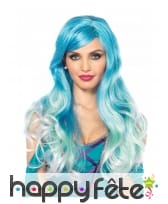 Longue perruque bleue de sirène pour femme, luxe