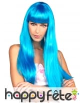 Longue perruque bleue frange lisse