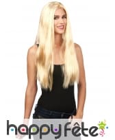 Longue perruque blonde et lisse avec raie centrale, image 1
