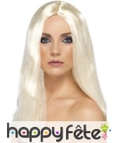 Longue perruque blonde lisse à frange, 44cm