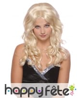 Longue perruque blonde ondulée avec raie centrale
