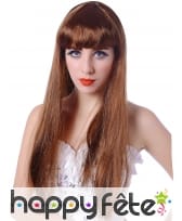 Longue perruque chatain lisse à frange