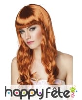 Longue perruque cuivrée ondulée avec frange
