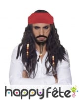Longue perruque de pirate avec barbichette