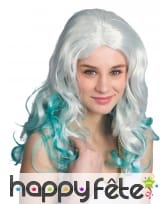 Longue perruque de sirène avec mèches vertes