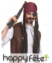 Longue perruque dread noire de pirate avec bandana