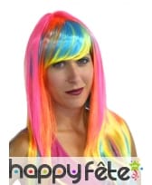Longue perruque flashy multicolore