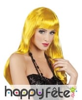 Longue perruque jaune ondulée avec frange