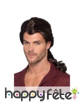 Longue perruque marron avec queue pour homme