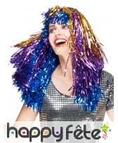 Longue perruque métallique multicolore