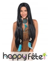 Longue perruque noire avec tresses pour femme