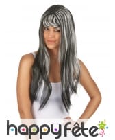 Longue perruque noire balayage blanc