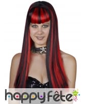 Longue perruque noire balayage rouge, image 1