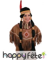 Longue perruque noire d'indienne avec bandeau