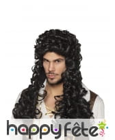Longue perruque noire de pirate bouclée pour homme