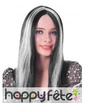 Longue perruque noire et blanche lisse de 45cm