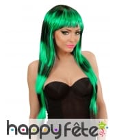 Longue perruque noire et verte avec frange