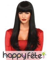 Longue Perruque noire frange droite sur le devant